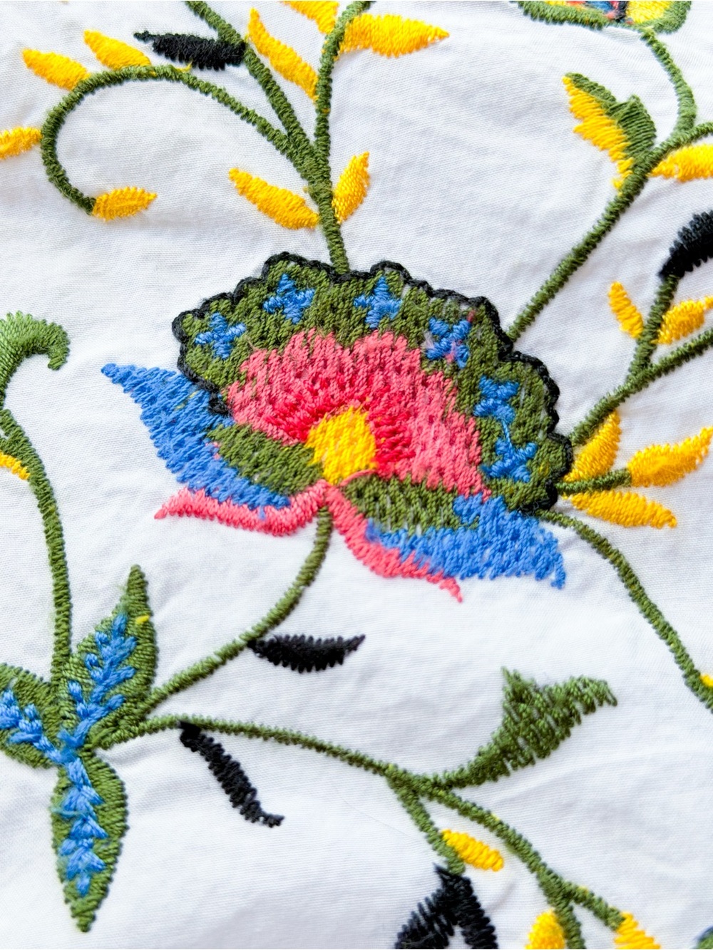 LOFT White Embroidered Floral Boho Blouse Lace Detail Peasant 100% Cotton M EUC - Picture 4 of 8